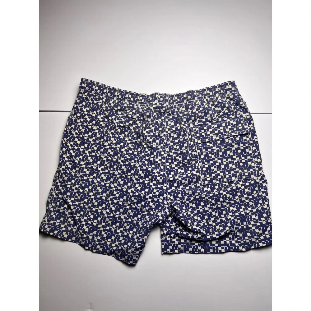 Psycho Bunny Swim Trunks Mens Medium Navy Cream Geometric Checkerboard Logo